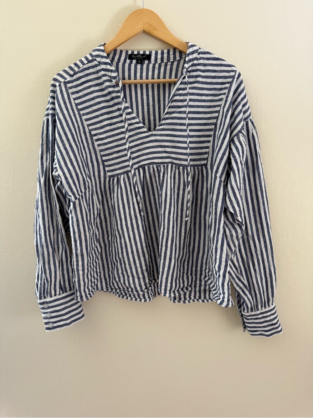Velvet Heart Vince Striped Linen Blend Babydoll Top Puff Sleeve Oversized XL - Picture 2 of 7